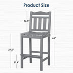 Bar Chairs Set of 2, Grey HDPE Patio Stools with 500 lb Capacity