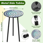 2 Packs Metal Mosaic Round Side Tables 13.4" Small Outdoor Patio Round Accent Coffee Tables Indoor Corner Stand for Small Spaces Weather-Resistant for Balcony, Porch Plant Stands Indoor