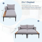 Outdoor Double Metal Daybed, with Wood Topped Side for Drinks, 2 in 1 Padded Sun Lounger with Cushions & Pillows, Patio Chaise Lounge Chair for Poolside Lawn Garden, Gray