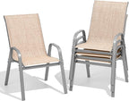 Patio Chairs Sset of 4, Easily Set Up Stackable Outdoor Dining Chairs with High Back and Wide Seat, All Weather Breathable Outdoor Chairs Set of 4 with Metal Frame for Backyard Deck Pool, Beige