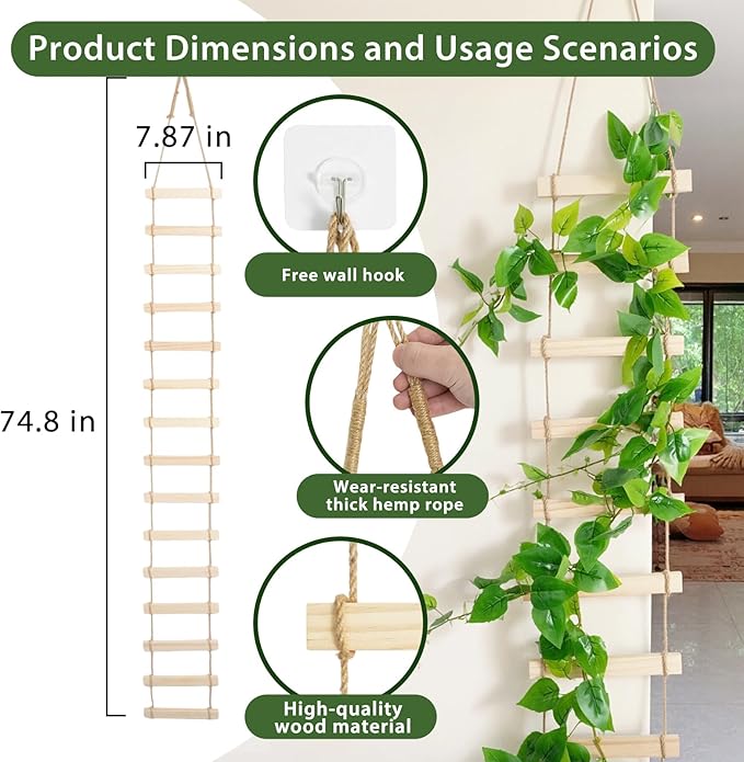 Wooden Ladder Plant Trellis for Climbing Plants – 6ft Extra Tall Indoor & Outdoor Wooden Trellis Garden Plant Support, Easy to Install for Vines, Ivy, Pothos, Monstera, Potted Plants