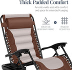 Best Choice Products Oversized Padded Zero Gravity Chair, Folding Outdoor Patio Recliner, XL Anti Gravity Lounger for Backyard w/Headrest, Cup Holder, Side Tray, Polyester Mesh - Brown/Oyster
