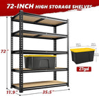 REIBII 2400LBS Storage Shelves 5 Tier Garage Shelving Heavy Duty Adjustable Garage Shelves, Utility Rack Shelf, Shelving Units for Storage Warehouse Pantry Closet, 35.5" W x 11.9" D x 72" H, Black