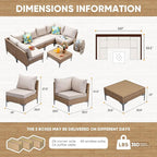 7 Piece Wicker Patio Furniture Set,Outdoor Conversation Sectional Sofa w/Coffee Table,All-Weather Outdoor Sofa with Thick and Anti-Slip Cushions for Deck,Poolside,Garden,Beige