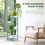 TOSKING 5 Tier Tall Plant Stand Indoor Outdoor, Heavy Duty Corner Shelf for Plants & Decor, Space Saving 3.9FT Metal Flower Pot Stand for Balcony, Garden, Living Room, Patio (Blue, 47in)
