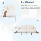 Polibi Patio Metal Daybed with Wood Topped Side Spaces for Drinks,Modern Outdoor Daybed 2 in 1 Padded Chaise Lounges for Poolside, Balcony, Deck,Beige