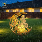 ShangTianFeng Butterfly Lights Outdoor Decor - Moon & Bird SolaGardenLights Waterproof, Auto On/Off Pathway Lighting for Yard/Lawn/Patio, Handcrafted Metal Solar-Stake-Lights for Outside Decorations
