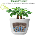 12inch Large Plant Pot, Modern Plastic Planter with High Driange Holes and Saucer for Indoor Outdoor Garden Plants and Flowers, White