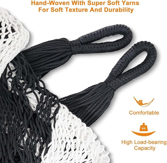 Hammock for Two, Black/White Soft Rope, 550 lb Capacity