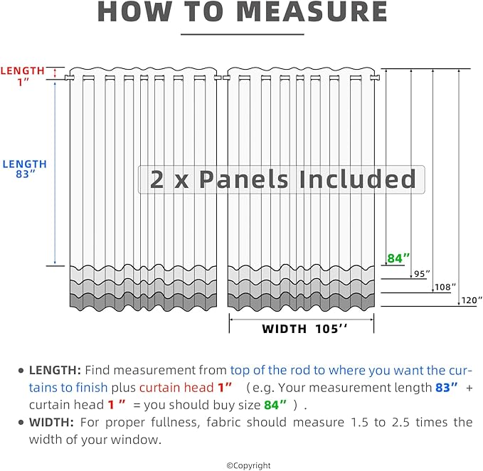 DIVA EN CAMINO DEC Outdoor Patio Curtain Waterproof Darkening Thermal Insulated Indoor Curtains for Bedroom, Porch, Living Room, Pergola, Cabana, W105 x L95, Set of 2 Panels