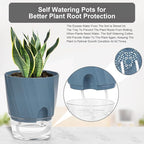 KIMCHOMERSE Self Watering Plant Pots, 6 Inch Plant Pots 6-Pack Indoor Planter Pots with Drainage Holes and Tray for Home Decor（2White, 2Pink, 2Blue）