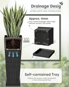 Greesum Set of 2 Tall Plastic Planters with Saucer, 32 Inch Large Pots with Drainage Trays, Weather-Resistant Plastic Plant Containers for Patio, Porch, Garden,Black