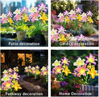 4 Pack Solar Garden Lights LED Solar Lilies Flower Lights, Yard Patio Pathway Decoration High Flexibility Copper Wire Handmade Silk Artificial Flowers Never Wither, Gift for Family, Friends