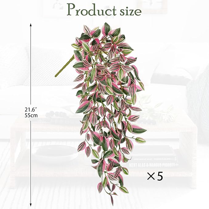 Artificial Hanging Plants Wandering Jew 22 Inch 5 Pack PVC