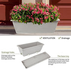 8pcs Window Box Planter, 17 Inches Flower Window Boxes, Rectangle Planters Box with Drainage Holes and Trays, Plastic Vegetable Planters for Windowsill Patio Garden Home Decor Porch Yard (Grey)