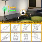 Low Voltage Safety Landscape Lights Outdoor: 7W 840LM LED Landscape Lighting with Connectors & Transformer for Tree Garden Yard Pathway | 24V Warm Yellow 3000K Spotlights | IP65 Waterproof | 24 Pack