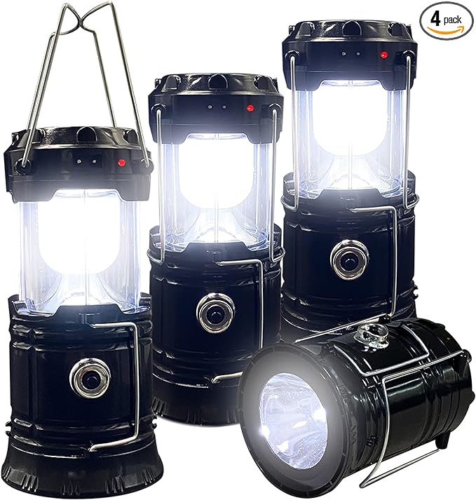 Collapsible Portable LED Camping Lantern XTAUTO Lightweight Waterproof Solar USB Rechargeable LED Flashlight Survival Kits for Indoor Outdoor Home Emergency Light Power Outages Hiking Hurricane 4-Pack