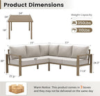 UDPATIO 6 Piece Patio Furniture Set, Faux Wood Metal Outdoor Sectional Sofa with 6" Thick Olefin Cushions, Wide Armrest & Coffee Table, L Shaped Outdoor Furniture for Garden, Backyard Beige