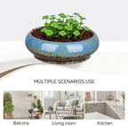 7.3 Inch Succulent Planters Pots Shallow Ceramic Glazed Planter Pots, Lotus Bowl Planter Round Shallow Planter Water Lily Pot for Indoor/Outdoor Plants Decorative (Blue)