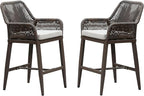 PURPLE LEAF Outdoor 24" Counter Height Bar Stools Chair Set of 2, All Weather Rattan and Aluminum Patio Bar Stool with Cushion for Indoor and Outdoor, Kitchen Island, Coffee