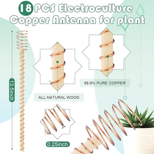 18 Pcs Electroculture Plant Stakes 13.5 Inches Long Copper Garden Stakes Electroculture Copper Gardening Antenna for Growing Vegetable Garden Plants Support