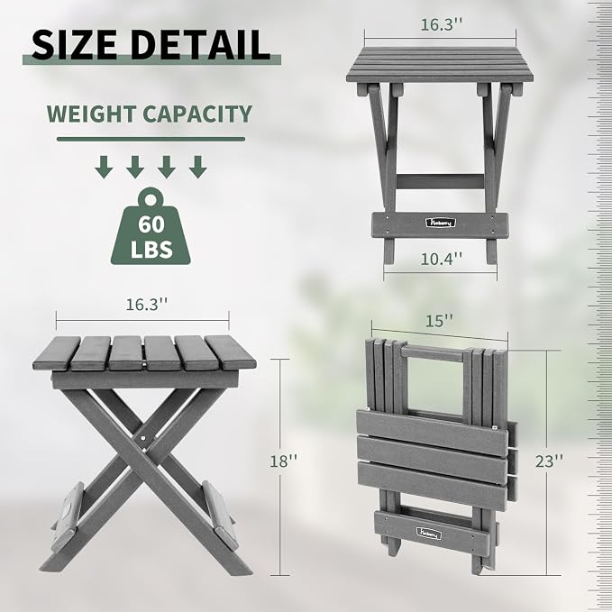 Side Table: Folding Polyethylene Patio Table, No Assembly, 60 lb Capacity