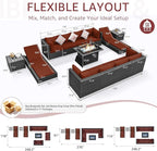 NICESOUL 13 Piece Large Outdoor Sectional with Fire Pit Table, 29.3'' High Back Patio Furniture with Fire Pit Table & Chaise Lounge, Big Deep 10-Seater for Garden, Grey Wicker & Burgundy Cushion