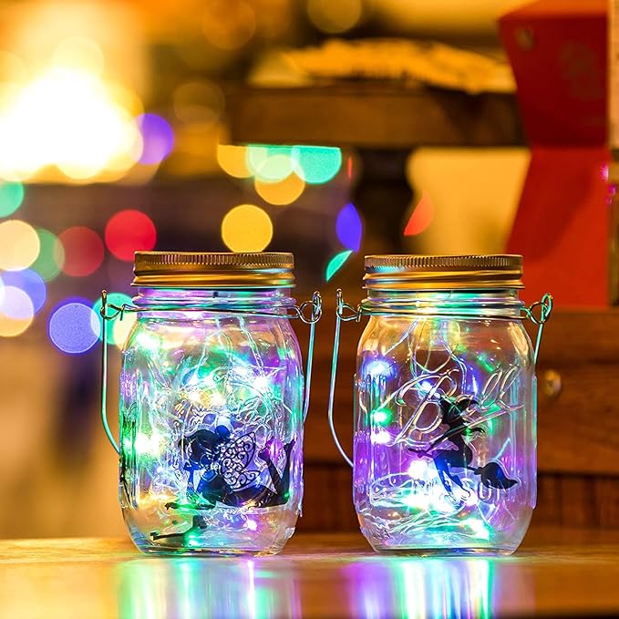 String Lights Solar Mason Jar Lid Lights, 12 Pack, Multicolor, 30 LEDs