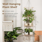 Bamworld Plant Wall Shelf Boho Plant Stand Window Plant Shelf 3 Tier Macrame Plant Hangers Boho Room Decor Hanging Shelf for Bedroom, Living Room, Balcony