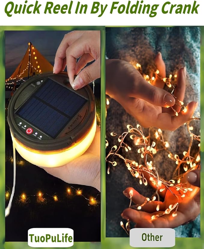 String Lights for Camping, Solar Powered, 150 Warm White LEDs
