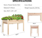 VIVOSUN Elevated Wooden Raised Garden Bed, 48 x 24 x 30 Inches, Outdoor Wood Planter Box w Bed Liner and Gloves for Garden, Patio, Balcony, Backyard and Outdoors, 220-Pound Capacity