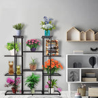 MTB Garden 4 Tier 11 Potted Metal Large Plant Stand for Indoor Outdoor Flower Pot Display Planter Shelf, Charcoal Grey