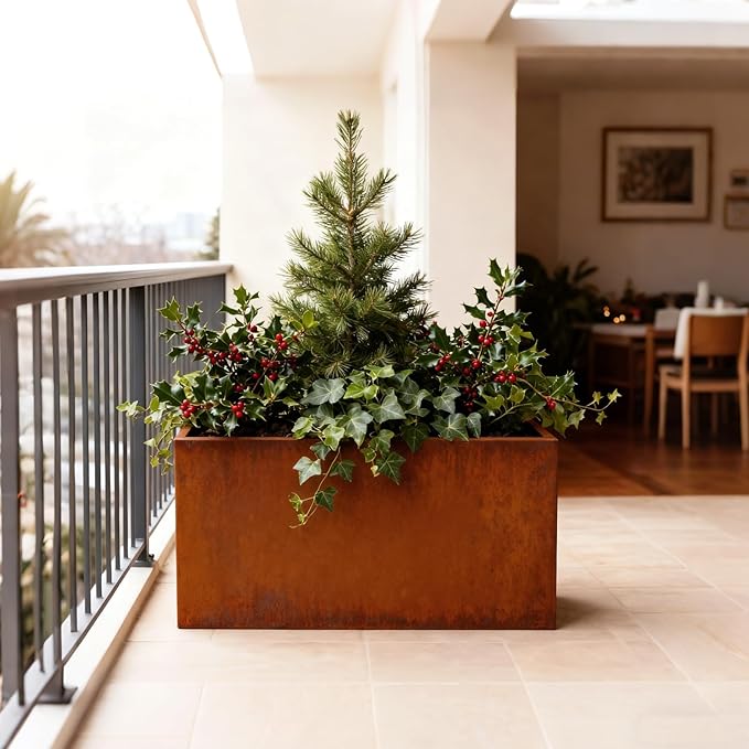 Rusted Metallic Heavy Rectangular Planter 30" x 12" x 24" for Outdoor Plants Corten Steel Outdoor Planter Spliced Flower Box with Partitions for Outside,Indoor,Garden (Corten, 30 * 12 * 24)