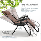 Nestl Zero Gravity Chairs Set of 2, Patio Lounge Chair Outdoor with Pillows & Cup Holder Trays, Adjustable Steel Mesh Reclining Camping Chair, Folding Patio Lawn Chair for Deck, Beach, Yard - Brown