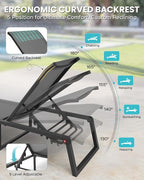 Aluminum Pool Lounge Chairs Set of 2 with 1 Side Table, Foldable Outdoor Chaise Lounge 5-Position Lounge Chirs for Outside Poolside, Fully Grounded Legs Sun Lounger for Beach, Yard, Dark Grey