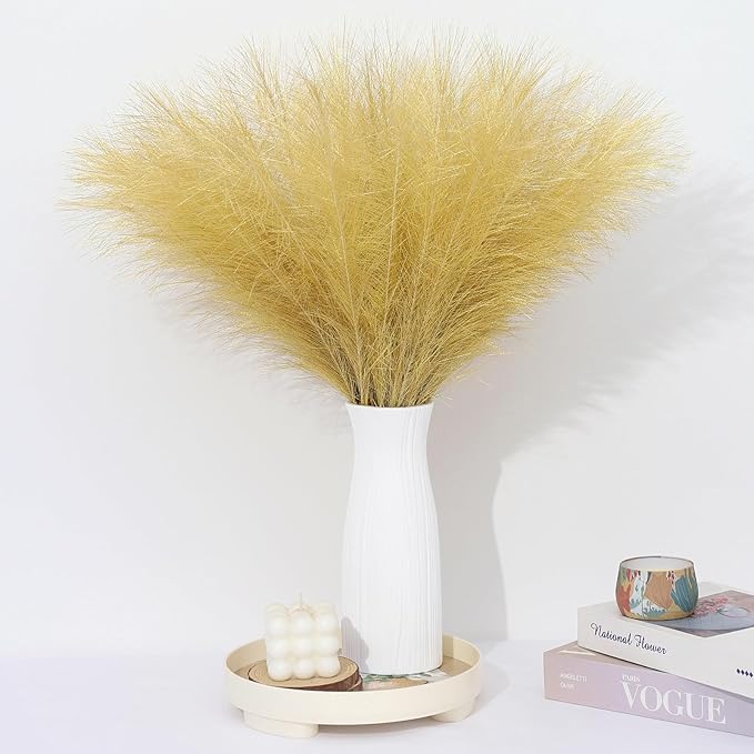 Faux Pampas Grass Stems, 30 Pcs Gold Silk Artificial Greenery