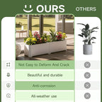Steel Planter Box-32"x15"x15"-Rectangular Planters for Outdoor Plants, White Matel Planter Box Raised Support Feet for Patio, Deck, Garden, Yard, Drain Holes, Easy Assembly