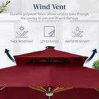 Best Choice Products 10ft Square Cantilever Patio Umbrella w/Base Included, Woodgrain Pattern Pole & Solar LED Lights, 360-Rotation, Offset Hanging Outdoor Shade - Burgundy