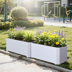 Steel Planter Box-32"x15"x15"-Rectangular Planters for Outdoor Plants, White Matel Planter Box Raised Support Feet for Patio, Deck, Garden, Yard, Drain Holes, Easy Assembly