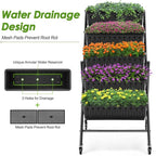 SEJOV 4FT Vertical Raised Garden Bed, 5-Tier Vertical Garden Planter with Drainage System, Larger Elevated Planter Box for Herb Vegetables Flowers Indoor Outdoor Planters (Black with Lockable Wheels)