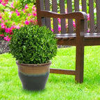 Sunnydaze Large Ceramic Plant Pot - Round Outdoor Glazed Ceramic Planter Pot with Drainage - Studio - Forest Lake Green - 14.5"