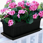 The HC Companies Venetian Window Planter Box w/Drain Plug - Long Planter Box for Windowsills, Balconies & More - Plastic Large Rectangular Outdoor Planters for Herbs & Flowers (24" Black, Pack of 1)