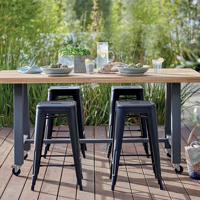 Devoko Metal Bar Stools 24" Indoor Outdoor Stackable Barstools Modern Style Industrial Vintage Counter Bar Stools Set of 4 (24 inch, Black)