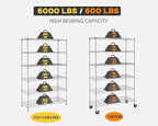 BestOffice | 6-Tier Wire Storage Shelves with Wheels | 18x48x78 | Chrome | Adjustable Racks | Heavy-Duty Metal Shelf, Holds Upto 600 lbs | No-Tool Assembly | Ideal for Home & Garage Shelving
