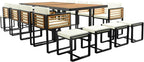 Merax 18 Pieces Outdoor Dining Set for 16 People, Acacia Wood Patio Furniture Sets with 2 Square Tables, 8 Cushioned Chairs and 8 Ottomans for Backyard, Garden, Lawn, Poolside, Beige