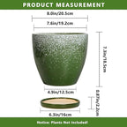Ceramic Pots for Plants - 8 Inch Planter for Indoor Outdoor Plants, Round Planter, Large Flower Pot with Drainage and Saucer, Home Room Garden Office Decor, Birthday Gifts, Green