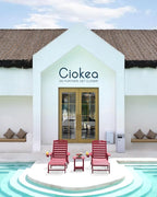 Ciokea Lounge Chair Outdoor, Oversized Chaise Lounge Chair with 5 Positions, HDPE, Patio Lounge Chair with Wheels & Cup Holder for Pool, Deck, Poolside, Red