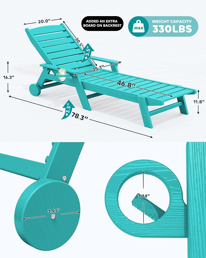 SERWALL Patio Chaise Lounge Chair, Poly Lounge Chair - Image 2