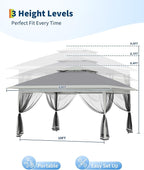 Canopy Tent 12x12 ft, Pop Up Gazebo One-Push Setup with 4 SandBags for Backyard Parties and BBQs, Mosquito Netting & Height Adjustable - Grey