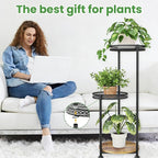 3 Tier Large Plant Stand Indoor Outdoor Clearance 10in Wide Metal Wood Plant Stand for Multiple Plants Black Tall Narrow Plants Display Organizer for Corner Living Room Porch Patio Garden Office